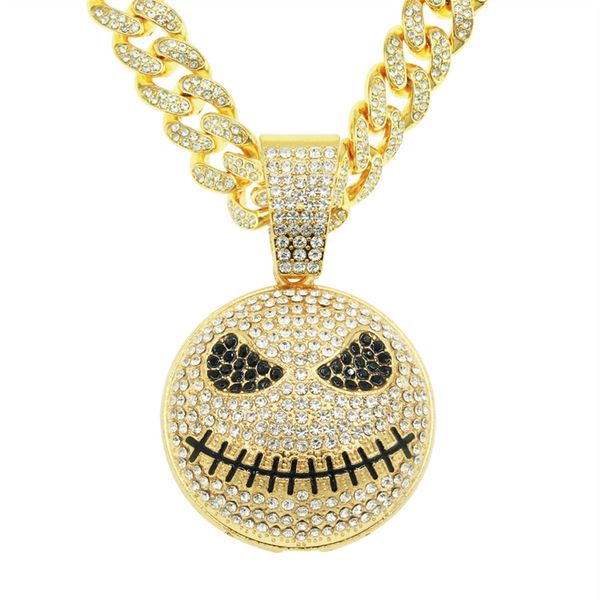 Halskette für Herrenkette kubanische Glieder Goldketten vereist Schmuck Voller Diamant Ball Stern Geistergesicht Monster Anhänger Halskette Hip Hop