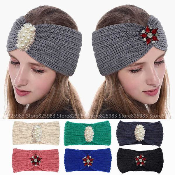 Bandas da cabeça femininas pérolas shinestone maconha faixas de cabeça inverno madrugada de cabelo largo bandas de cabelos de cabeça de turbana elástica lady bandana acessórios j230502