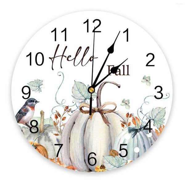 Relógios de parede Ação de Graças Autumn Pumpkin Maple Bird Relógio Modern Design Modern Watch Silent for Bedroom Kitchen Rounding Hanging