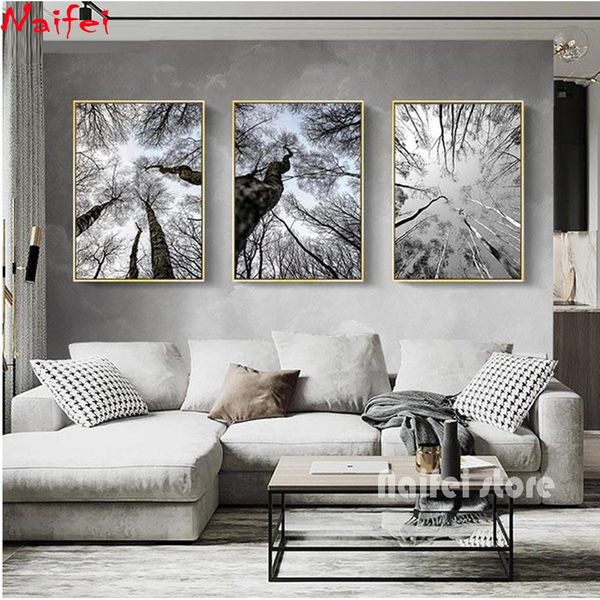 Stitch Nature Scenery 5D Diamond Painting Black White Winter Forest 3 pezzi da ricamo a diamante Full Mosaic Decor Regalo fatto a mano fai -da -te