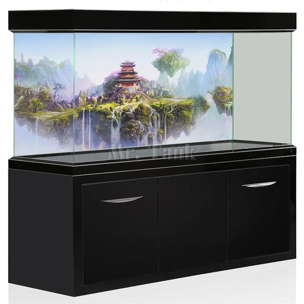 Decorazioni Mr.Tank PVC Acquario Sfondo Poster Fantasy Mountain Cosplay Fish Tank Sfondo HD Decorazioni per acquari