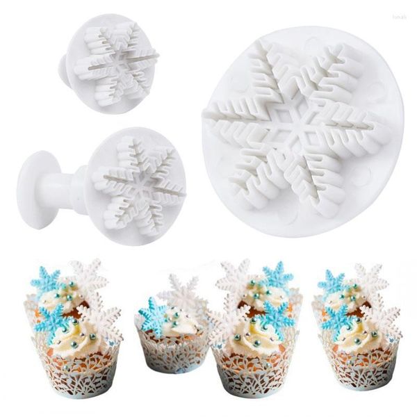 Ferramentas de Bakeware 3pcs/Definir Christmas Snowflake Cookie Biscuit Punger Cutter Mold FONDANT Bolo Decoração Sugarcraft Baking Mold