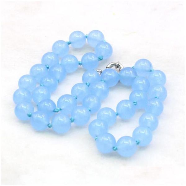 Catene 10Mm Rotondo Azzurro Giade Calcedonio Collana Cristallo Pietra Naturale Donne Ragazze Fatte A Mano Cravatte Gioielli Fai Da Te Maki Dhgarden Dhphp