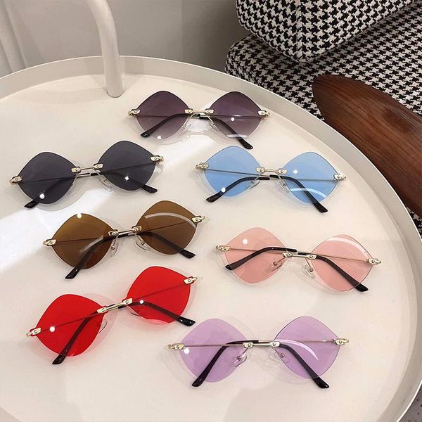 Sonnenbrille Randlose Rhombus Bunte Trendige Mode Männlich Weiblich Brillen Vintage Marke Designer Shades Für Mann Frauen