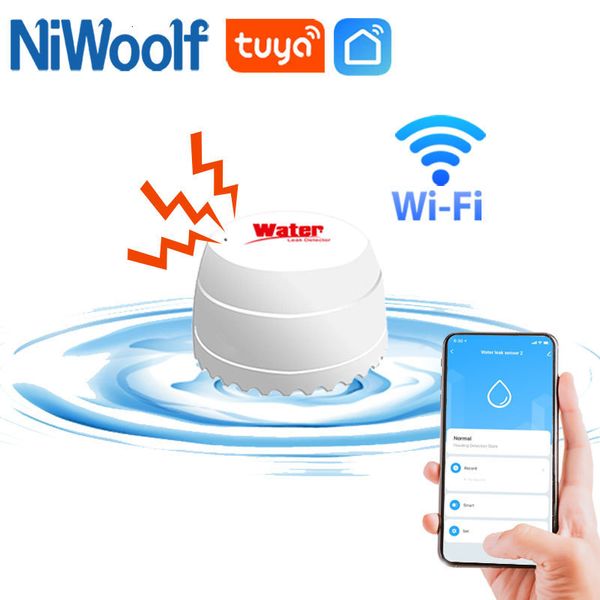 Alarmzubehör WiFi-Wassersensor Tuya-Leckage-Detektor Ton-Leck-Flut-Alarm-Überlauf-APP-Steuerung Smart Home Security 230428