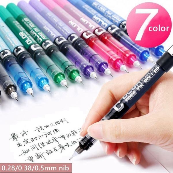 Ballpoint Pens 7pcsset Большой емкость прямой жидкий ролик гель 02803805 мм игольчатая сжима