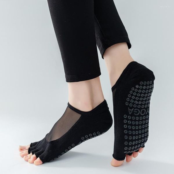 Sportsocken Open Toed Yoga Cotton Mesh Solid Dot Silikon Anti-Rutsch Toeless Women High Quality Pilates Grip Low-Knöchel Half Toe