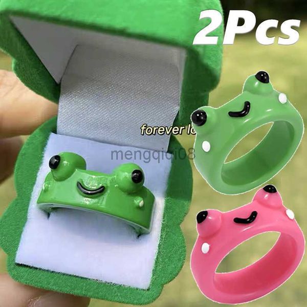 Ringas de banda 2pc Cute Frog Lover Polymer Clay Resin Acrylic for Women Girls Casal Travel Ring Summer Fashion Animal Jewelry Gift Y23