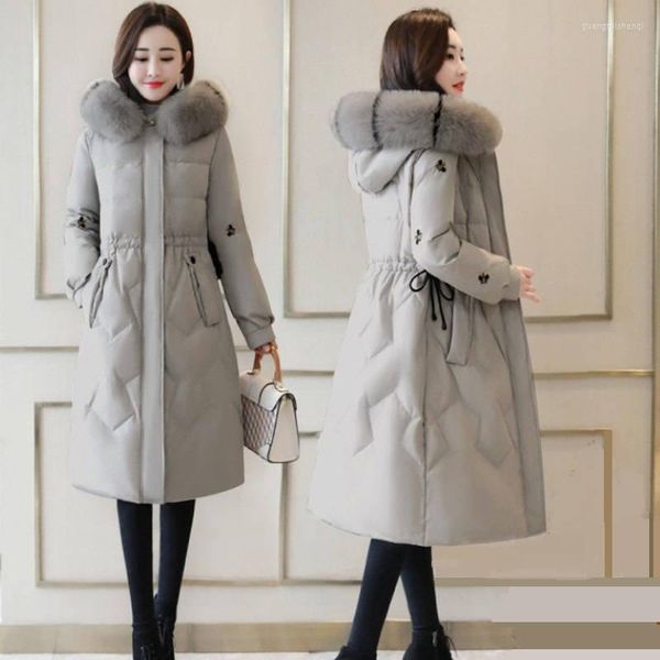 Kadın Trençkotları Kış Kadın Ceket Kalın Sıcak Yıkalı Pamuklu Kumbaş Palto Rakun Kürk Yaka