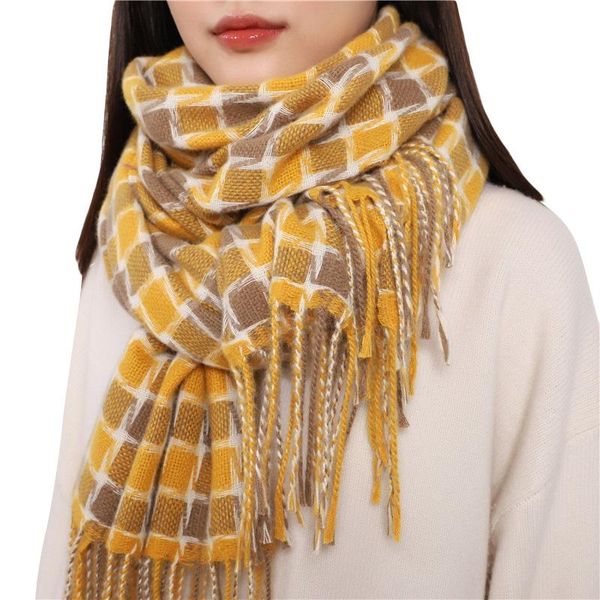 Schals Mode Winterschal Weicher Kaschmir Plaid Damen Schal Lady Wraps Designer Gelb Warm Gestrickt