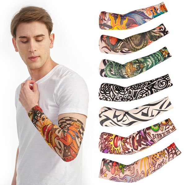 Cooler Summer Fake Tattoo Handschuhe Armmanschette Männer Frauen UV-Sonnenschutz Cool Radfahren Ärmel Mädchen Kleid Strümpfe