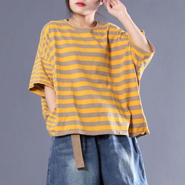 Damen T-Shirt Übergroße T-Shirts Damen Mode Streifen Gelb T-Shirt Lässige Lose Kurzarm Tops Sommer Trend Übergroßes T-Shirt Y2k Top 230503