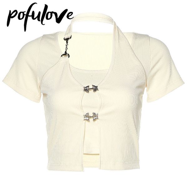 Женская футболка подделка с двумя кусочками висящая шейка тонкая футболка дизайн нерегулярной короткометражный