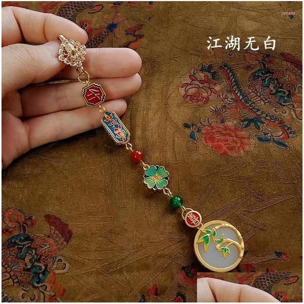 Collane con ciondolo Rame placcato oro intarsiato Imitazione giada di Hetian Retro cinese Cheongsam Lappet Highgrade Bamboo Joint Femal Dhgarden Dh3Il