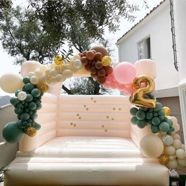 3x3m Pesca Gonfiabile Casa di Rimbalzo Bianco Castello di Salto Matrimonio Bouncer Jumper Bambini Linea Pastello colori