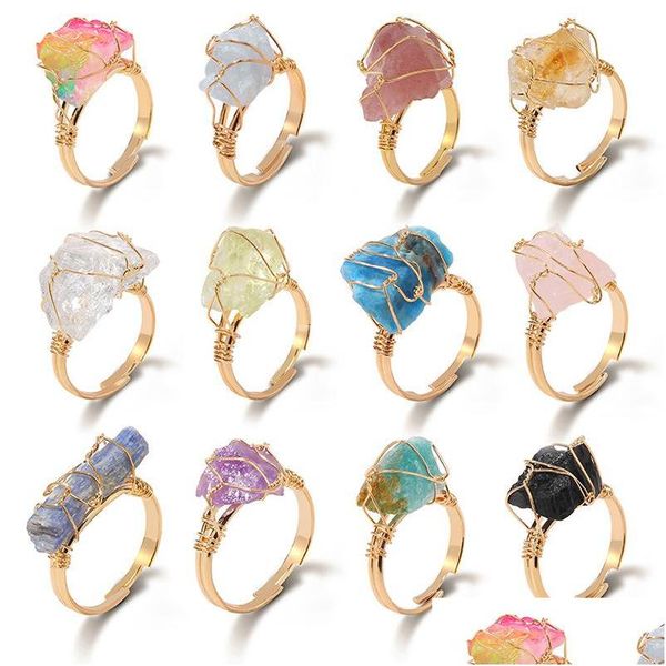 Ringos de cluster Wrap Healing Healing Stone natural Drruzy Crystal Gold Gold Ajustável Amethyst Lapis Pink Quartz Women Ring Party Jewe Dheq4