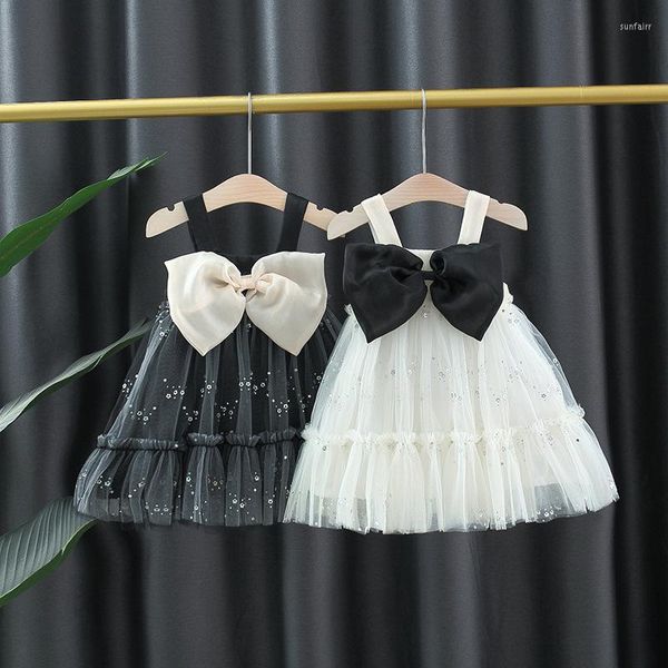 Vestidos de garotas verão meninas meninas em camisola lantejoulas pretas partido branco princesa noite crianças doces arco roupas de criança de 0 a 3 anos