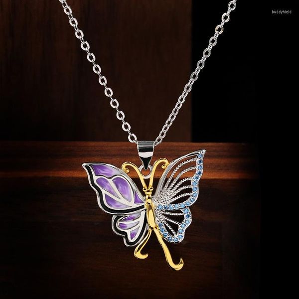 Anhänger Halsketten Stil Mode Bunte Schmetterling Halskette Versilbert Tier Elegant Prinzessin Charm Schmuck Geburtstagsgeschenk