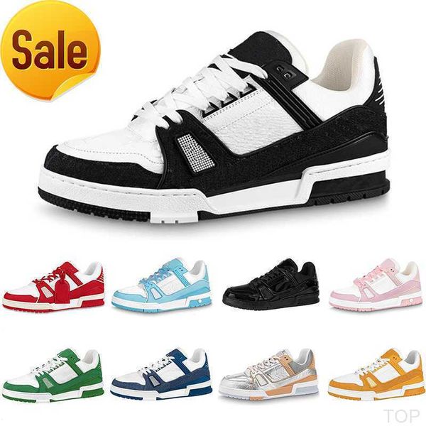 2023 Дизайнер Virgil Trainer Casual Sneakers Shoe Sneakers Черная белая панда мода с низкой топ -платформой кожаная сжиня