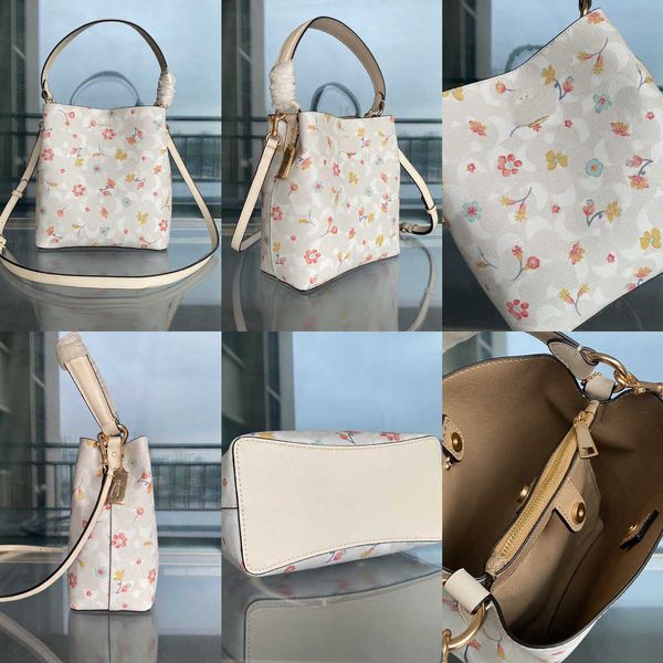 Модные вечерние сумки сумки дизайнерские женские сумочки Coabag Women Tote Brown Ladies White Leather Swork Женшему большой сумочке с цветочным принтом 230207