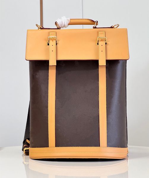 Designer Vintage Backpack Flores marrons Couro de 40 cm de bolsas unissex de tampa de mochila de mochila zíper de metal de alta qualidade bolsos escolares Retro