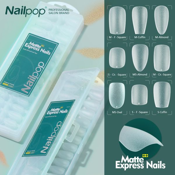 False Nails Nailpop 240pcs Matte Fake Nails Sem prensa de polimento em unhas falsas Design curto médio Matt Matt Soft Gel Dips para extensão 230428
