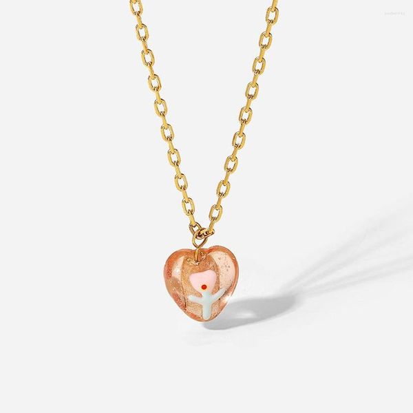 Подвесные ожерелья женское ожерелье Регулируемая цепь шеи сердца из нержавеющей стали Кокер -ювелирные ювелирные украшения