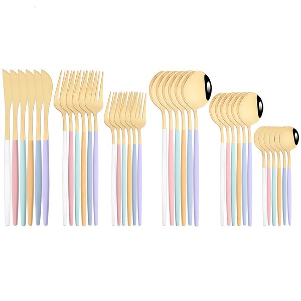 Conjuntos de utensílios de jantar 36pcs Mistura cor manusear utensílios de jantar conjunto de talheres de ouro em aço inoxidário