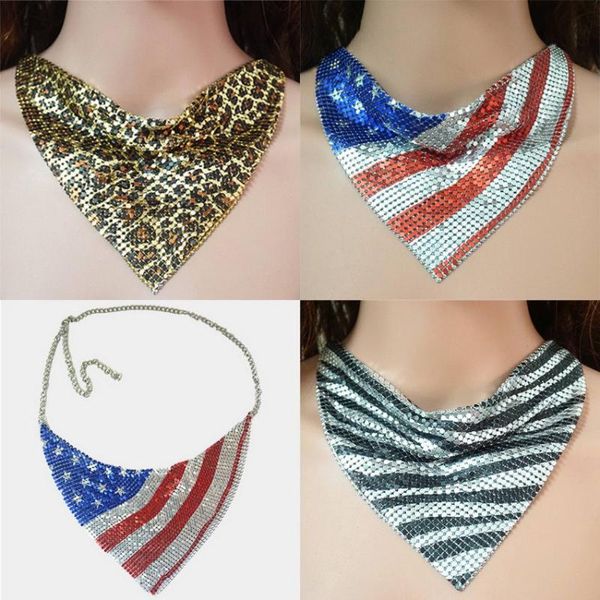 Charkers Chokers Independence Day Colar Fun Star e Stripe Camadas Mistor Mistor Metal Metal para mulheres leopardo zebra jóias patrióticas