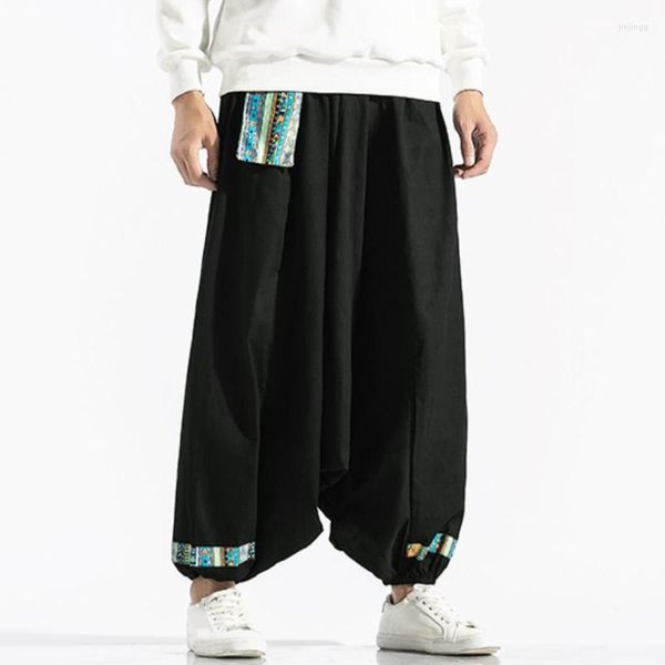 Erkek pantolon erkek geniş bacak erkek pamuk joggers retro gevşek pantolonlar adam Çin tarzı keten erkek büyük kasık nepal robe