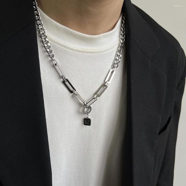 Ketten Hip Hop kubanische Gliederkette Halskette für Männer Frauen Dual-Use-Schwarz-Quadrat-Ohrringe Anhänger Edelstahl Punk-Schmuck