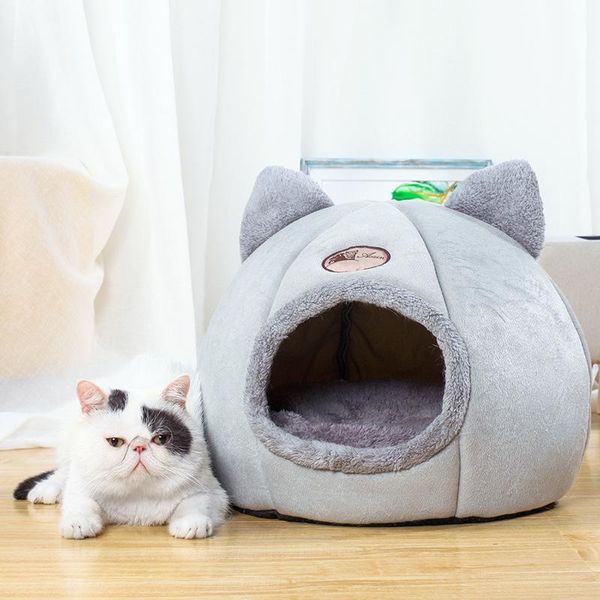 Esteiras sono profundo conforto no inverno cama de gato casa macia quente para gatos cães de pelúcia canil caverna camas de gato acessórios de gato sofá para cães