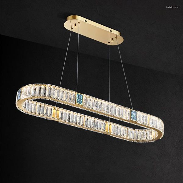 Lâmpadas pendentes Modern Oval Modern Oval Aço inoxidável Sala de jantar Golden Chrome Linglier Iluminação Nórdica Luxo K9 Crystal Dimmable Lâmpada de suspensão