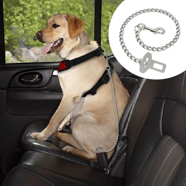 Trasportini Didog Cintura di sicurezza per auto per animali domestici in metallo Resistente guinzaglio a catena per cani in acciaio inossidabile Cintura di sicurezza per veicolo argento per cani Gatti