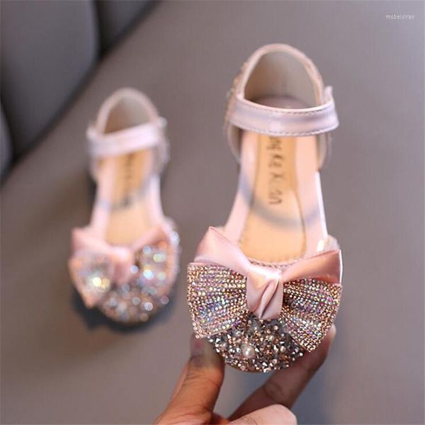 Flache Schuhe Baby Mädchen Kinder Ledersandalen Kinder Sommer Mädchen Blumenkind Strass Pailletten Tanz