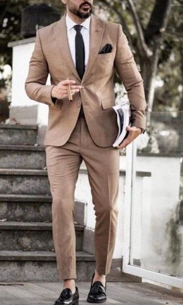 Мужские костюмы коричневые льняные мужские пиджаки устанавливают свадебные смокинг для жениха стройной моды мужчины две штуки (брюки куртки) Homme