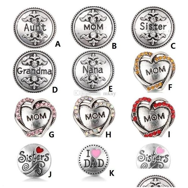 Gancos ganchos Noosa Snap Button Jewelry Love Family Mom Figura Ginger pedaços Fit Diy 18mm Bracelets Bangles Drop De Dhc2d