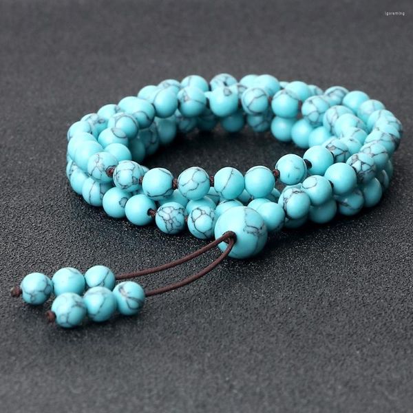 Strand 108 Mala Pietra blu naturale Perline Collane Bracciale per donna Uomo Lucky Energy Bangle Japamala Meditazione Yoga Spirito Gioielli