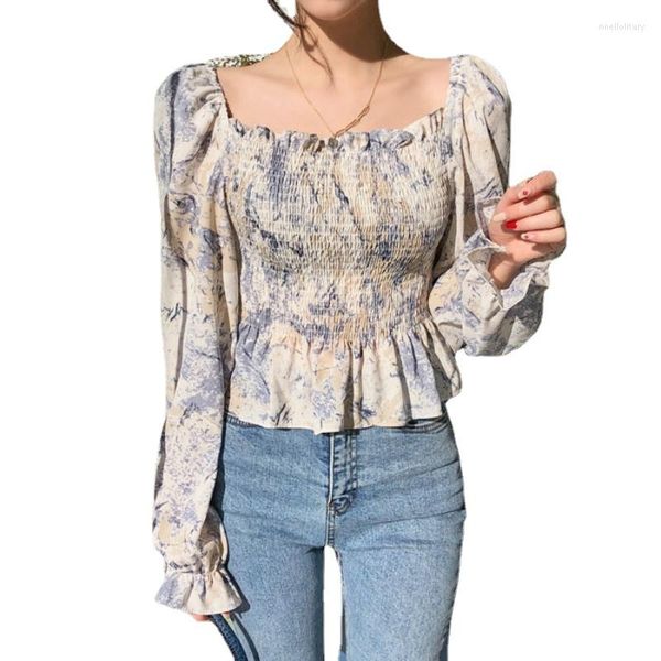 Blusas femininas 2023 Marca de manga longa Chiffon Blouse tie tyed Floral Peplum Shirt Blowled Top Chemise BLUSA MUJER