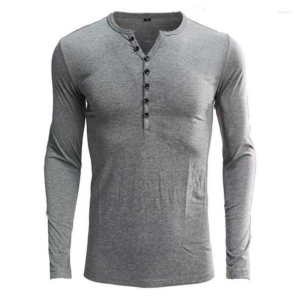 T-shirt da uomo T-shirt da uomo casual Camicia a maniche lunghe con scollo a V a maniche lunghe Top a maniche lunghe che mostra il corpo