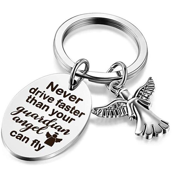 Schlüsselanhänger Guardian Keychain Angel Driver Never Drive Faster Than Your Can 16. Geburtstagsgeschenk für Tochter Nichte