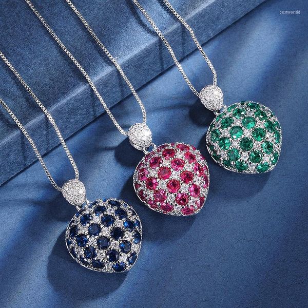 Подвесные ожерелья Eyika Романтическое ожерелье сердца имитация Ruby Sapphire Emerald CZ Crystal Stone Party Чистый ювелирный подарок для женщин