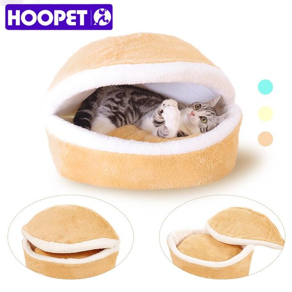 Tapetes HOOPET Cama de gato quente casa de hambúrguer desmontagem à prova de vento animal de estimação filhote de cachorro ninho concha escondendo pão de hambúrguer para o inverno