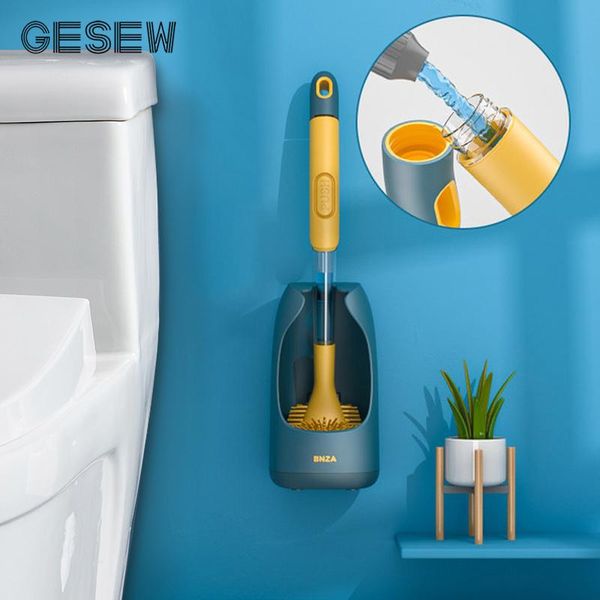Щетки Силиконовая щетка для унитаза GESEW с держателем, можно добавлять моющее средство Щетка для чистки унитаза с длинной ручкой Очиститель для туалета Артефакт для очистки туалета