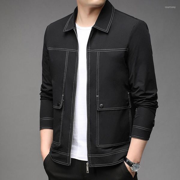 Jackets masculinos Black mass de alta qualidade de manga longa Turn Down Collar Casual Male Outerwear