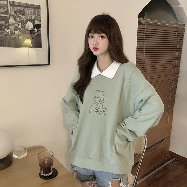 Damen Hoodies Polerones Mujer Umlegekragen Frau Hoodie Sweatshirts Korean Aesthetic Line Pullover Langarm Loose Streetwear