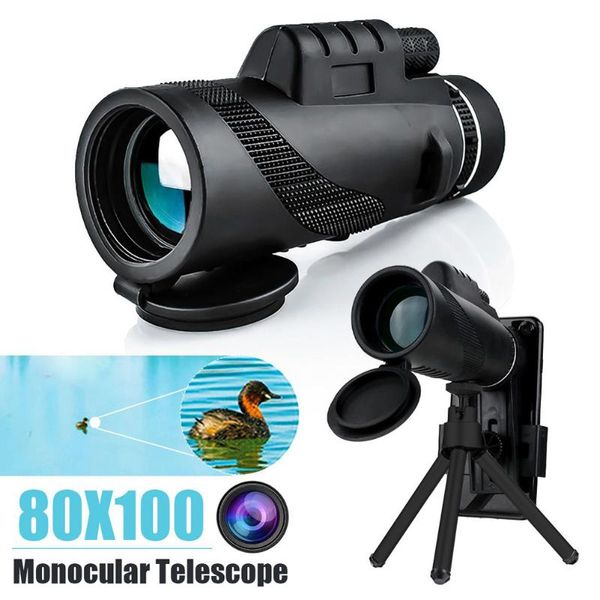 Teleskop dürbünleri görme klip telefon monoküler tripod 80x100 hd portatif gündüz/gece kamp avlama tespiti
