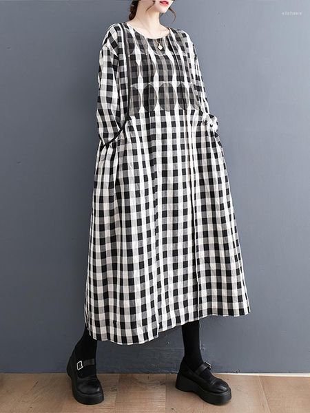 Casual Kleider 2023 Frühling Sommer Koreanische Mode Frau Kleid Vestidos Lose Plus Größe Schwarz Weiß Plaid Langarm Frauen