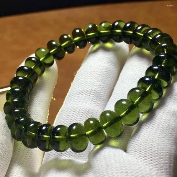 Braccialetto Charme A Natural Moldavite Green Aerolites Czech Crystal Stone Grinding 10mm Bead Meteorite Bracciale