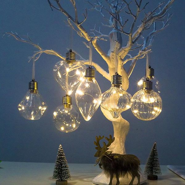 Decorações de Natal Árvore pendente de luz transparente em forma de lâmpada em forma de bateria operada por bateria decoringchristmas